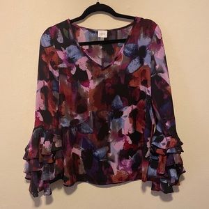 Cupio Bell Sleeved Ruffled V Neck Blouse